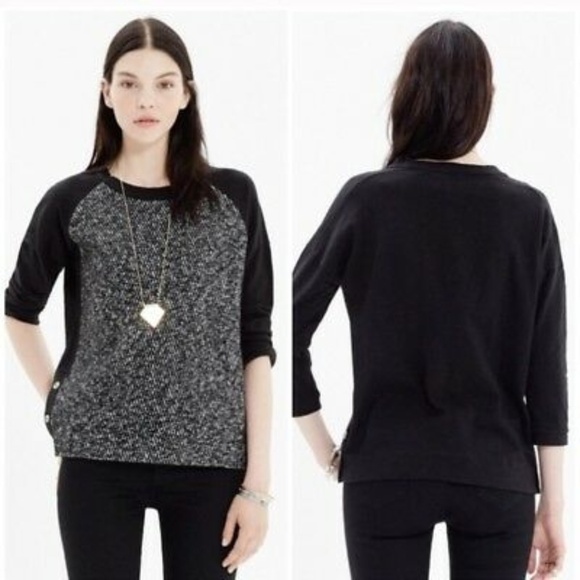 Madewell women S tweed front crewneck sweater 3/4 sleeve grungecore Gorpcore - Picture 1 of 6